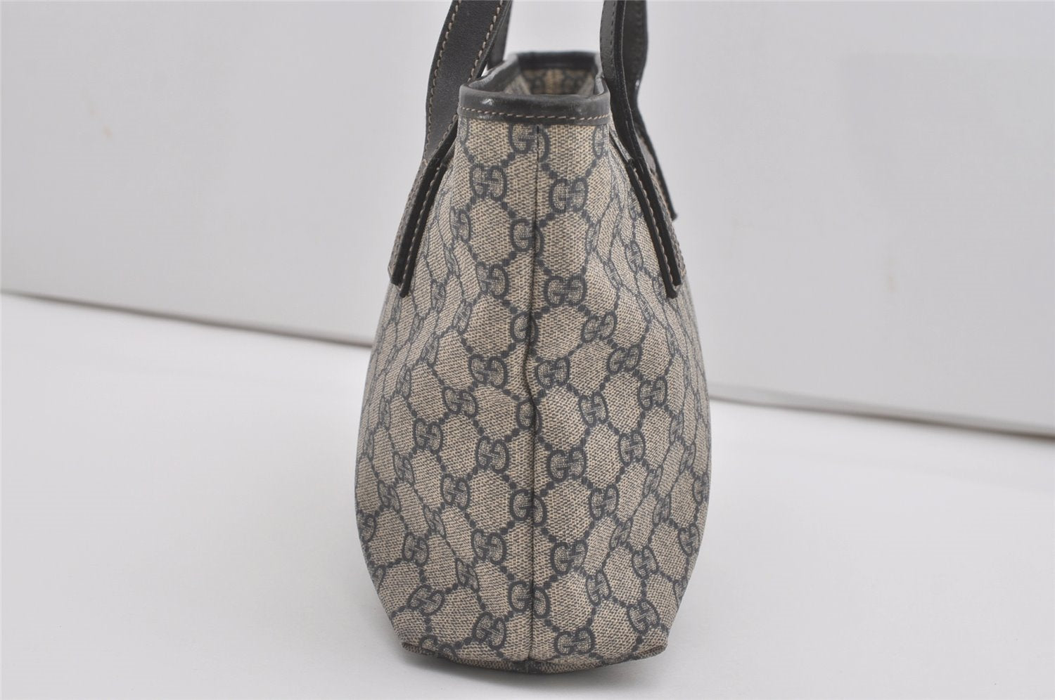 Authentic GUCCI Shoulder Hand Tote Bag GG PVC Leather 211138 Navy Blue 8505I