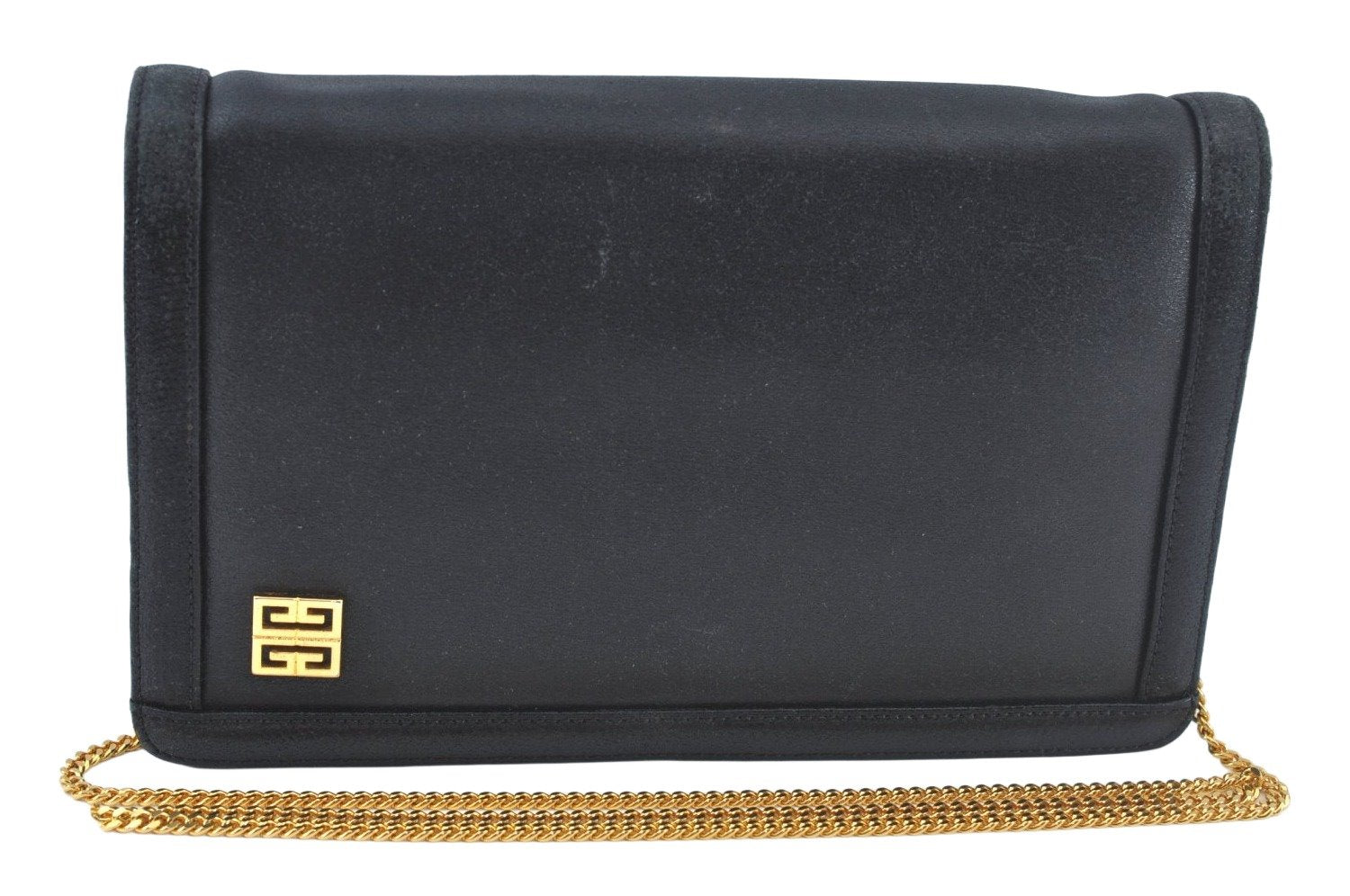 Authentic GIVENCHY Leather Chain Shoulder Cross Body Bag Purse Black 8506H