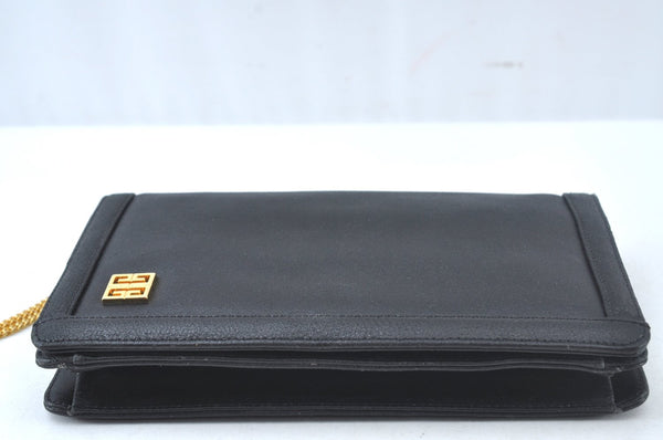 Authentic GIVENCHY Leather Chain Shoulder Cross Body Bag Purse Black 8506H