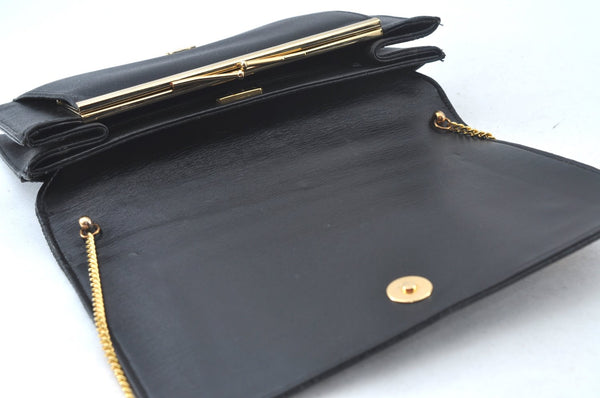 Authentic GIVENCHY Leather Chain Shoulder Cross Body Bag Purse Black 8506H