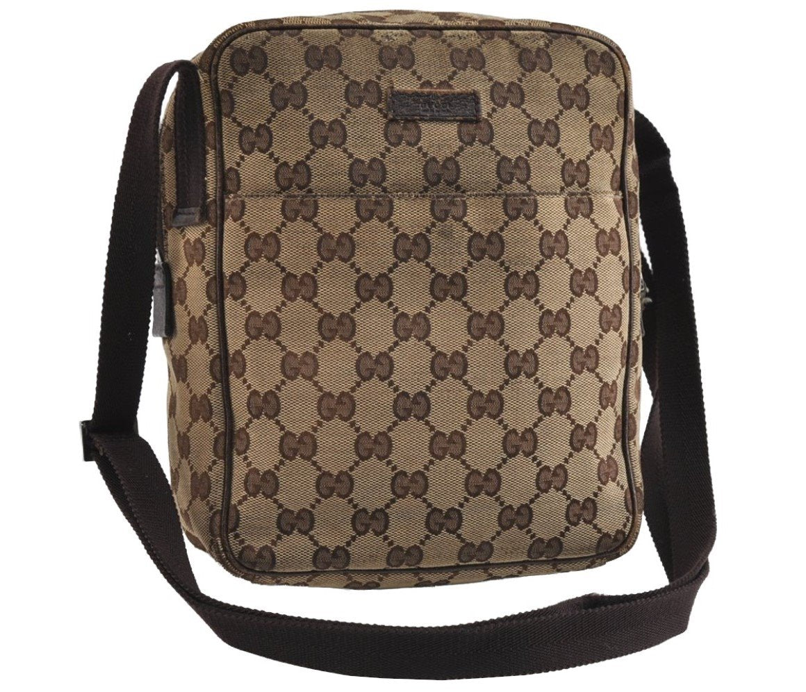 Authentic GUCCI Shoulder Cross Body Bag GG Canvas Leather 122759 Brown 8506I