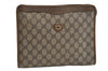 Authentic GUCCI Vintage Clutch Hand Bag Purse GG PVC Leather Brown 8507I