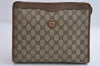 Authentic GUCCI Vintage Clutch Hand Bag Purse GG PVC Leather Brown 8507I