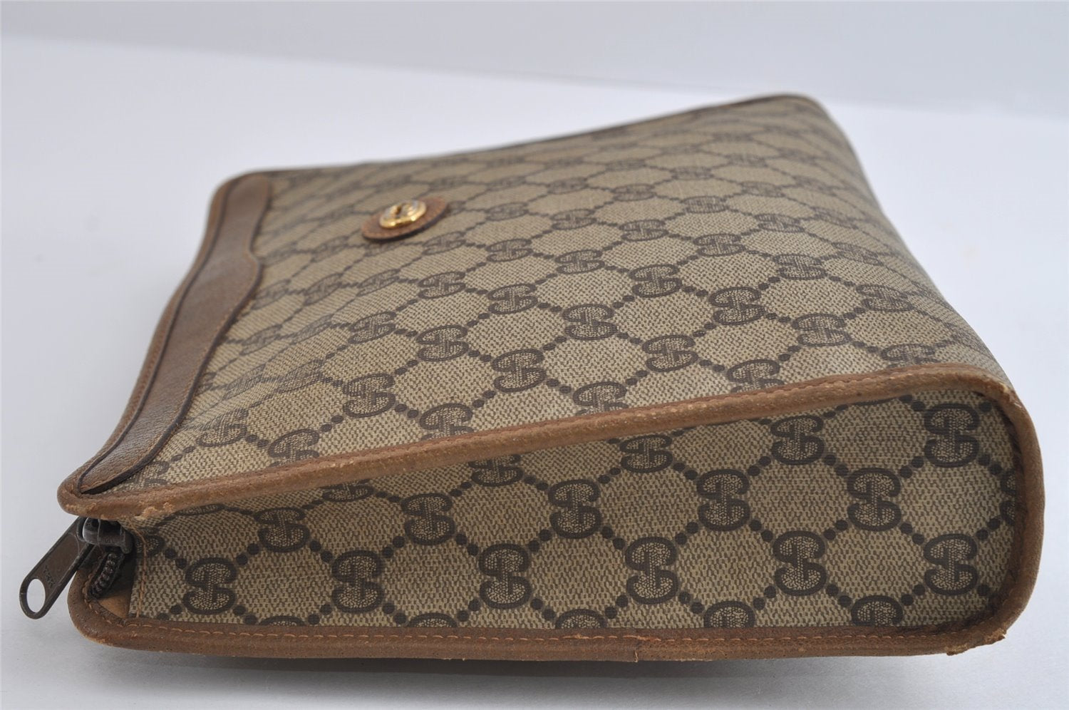 Authentic GUCCI Vintage Clutch Hand Bag Purse GG PVC Leather Brown 8507I