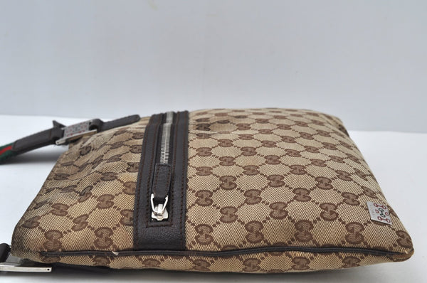 Auth GUCCI Web Sherry Line Shoulder Bag GG Canvas Leather 145809 Brown 8508I