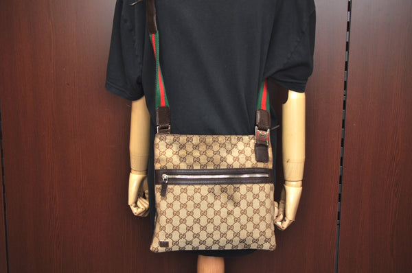 Auth GUCCI Web Sherry Line Shoulder Bag GG Canvas Leather 145809 Brown 8508I