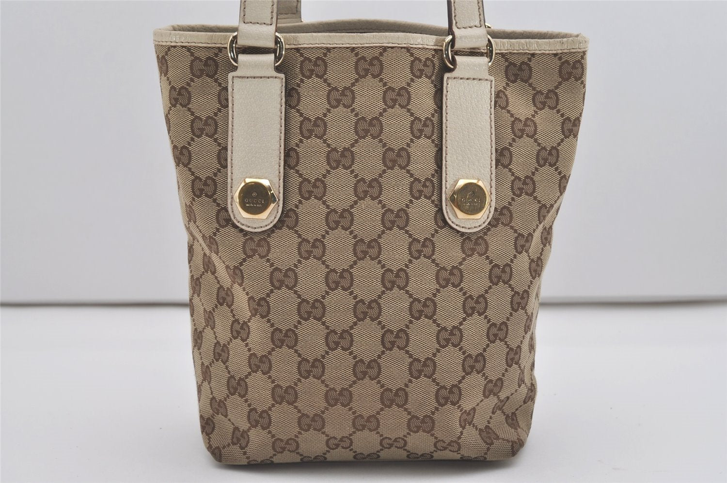 Authentic GUCCI Charmy Shoulder Tote Bag GG Canvas Leather 153361 Brown 8509I