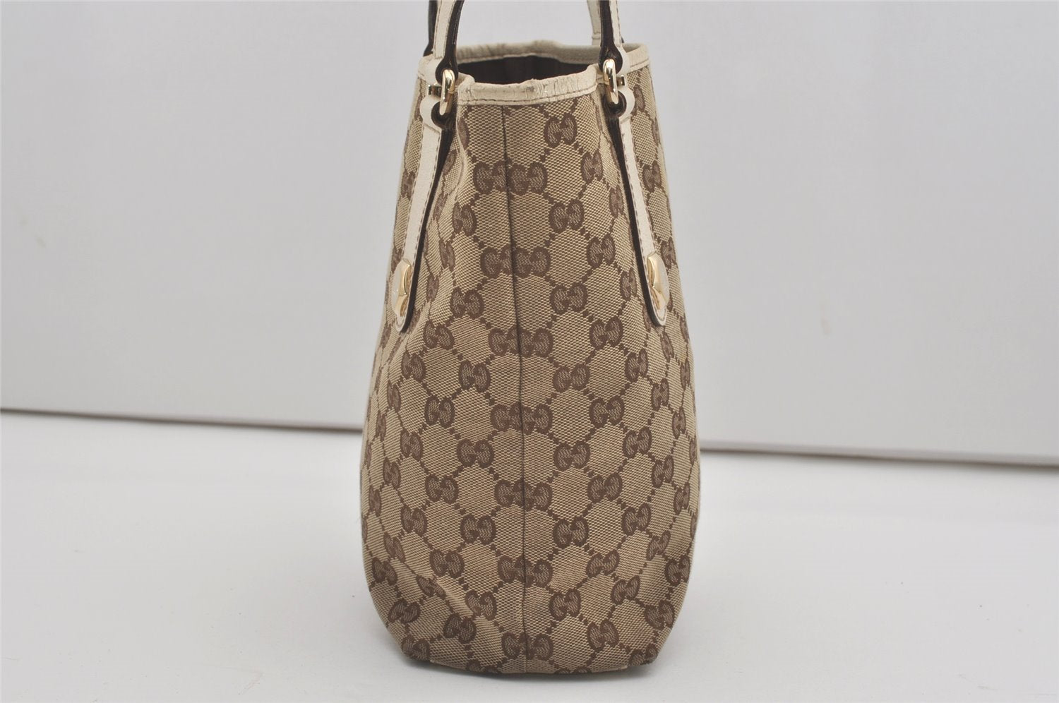 Authentic GUCCI Charmy Shoulder Tote Bag GG Canvas Leather 153361 Brown 8509I
