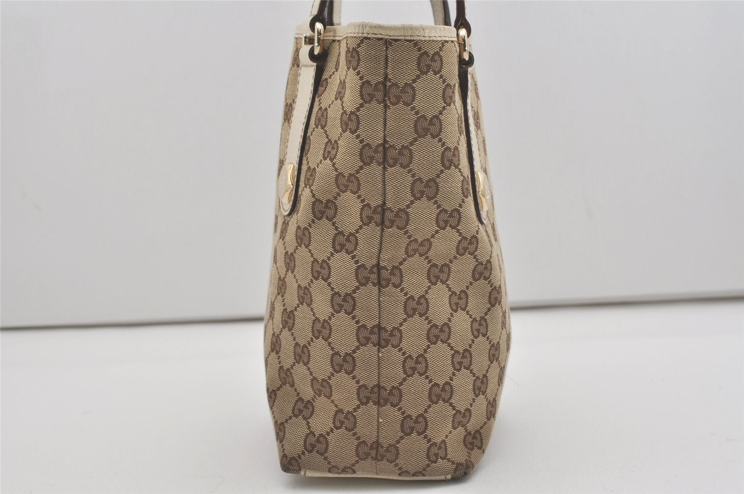 Authentic GUCCI Charmy Shoulder Tote Bag GG Canvas Leather 153361 Brown 8509I