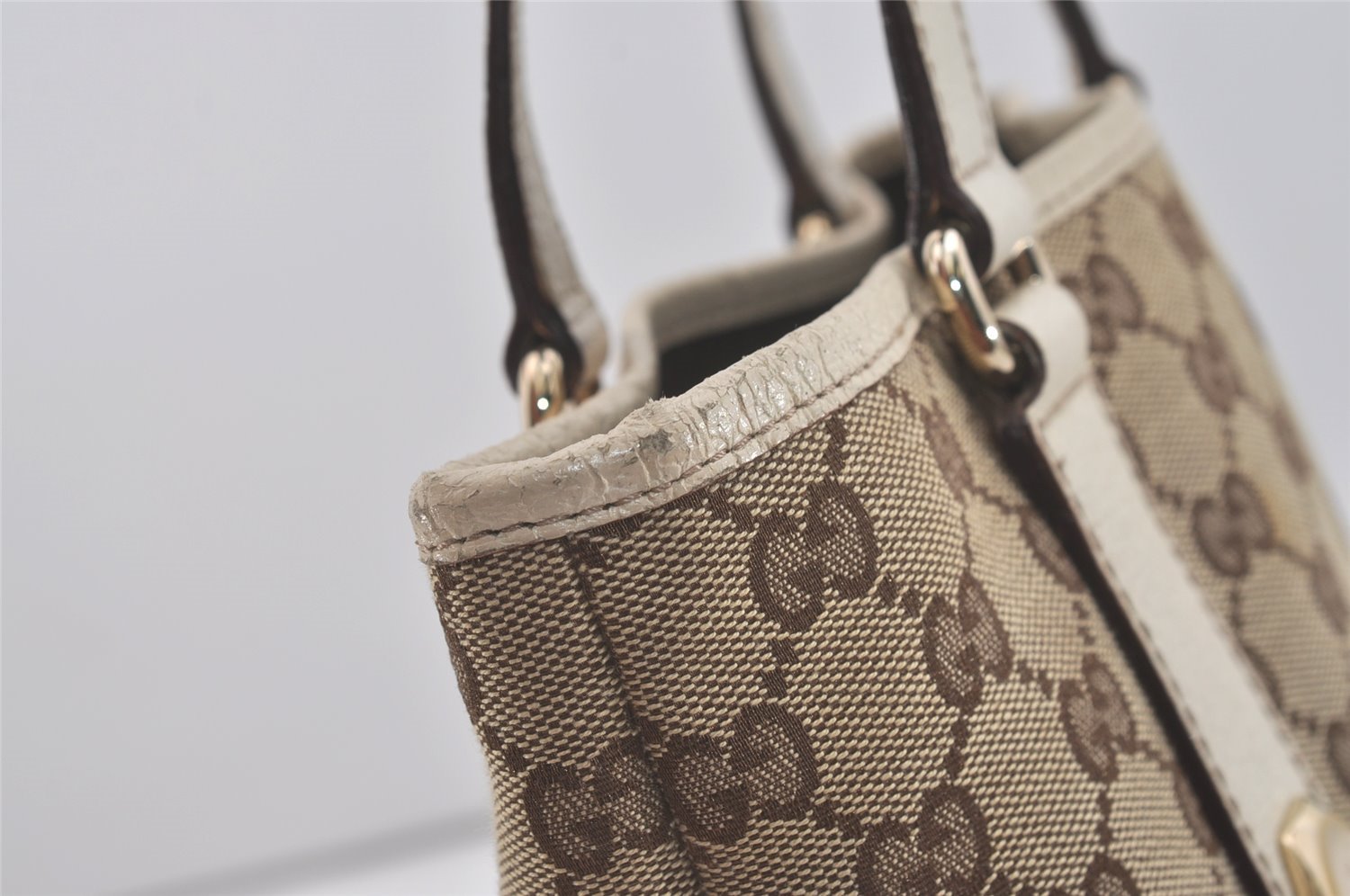 Authentic GUCCI Charmy Shoulder Tote Bag GG Canvas Leather 153361 Brown 8509I