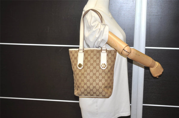 Authentic GUCCI Charmy Shoulder Tote Bag GG Canvas Leather 153361 Brown 8509I