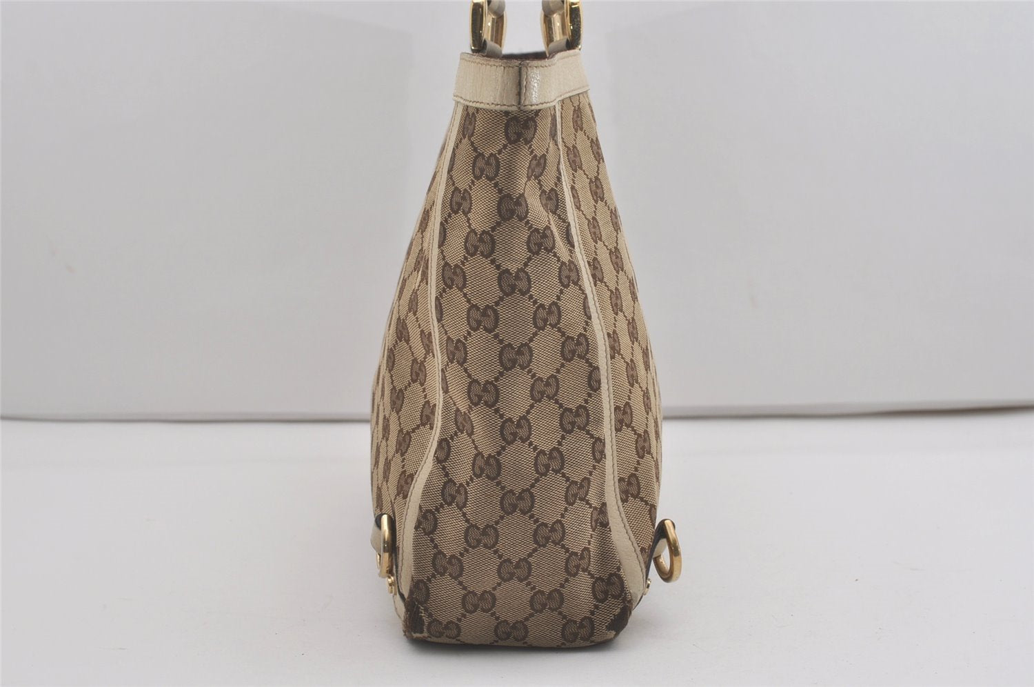 Authentic GUCCI Abbey Shoulder Tote Bag GG Canvas Leather 130736 Brown 8510I