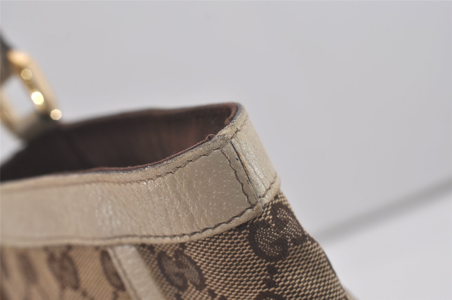 Authentic GUCCI Abbey Shoulder Tote Bag GG Canvas Leather 130736 Brown 8510I