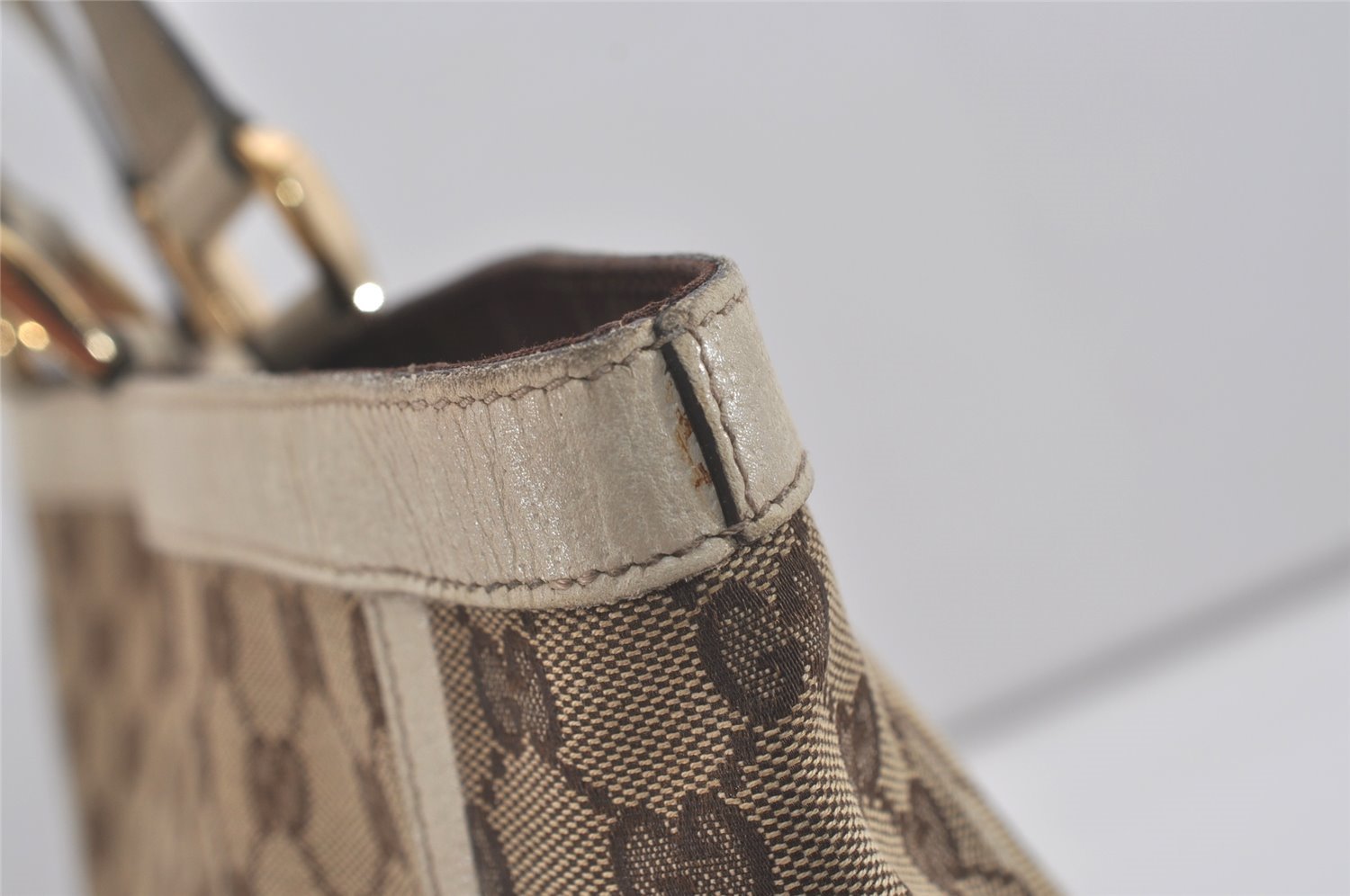 Authentic GUCCI Abbey Shoulder Tote Bag GG Canvas Leather 130736 Brown 8510I