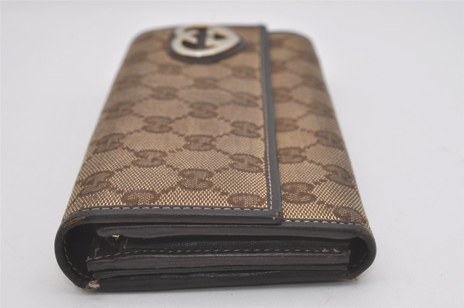 Authentic GUCCI Lovely Heart Long Wallet Purse GG Canvas Leather Brown 8512I