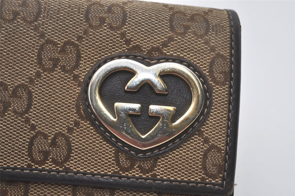 Authentic GUCCI Lovely Heart Long Wallet Purse GG Canvas Leather Brown 8512I