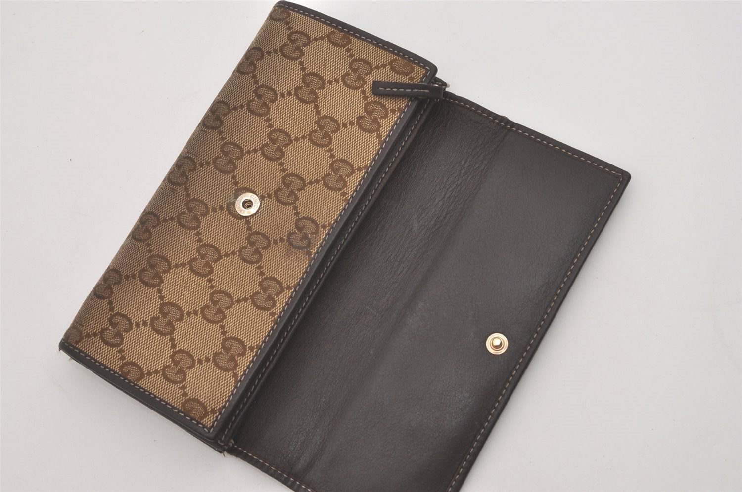 Authentic GUCCI Lovely Heart Long Wallet Purse GG Canvas Leather Brown 8512I