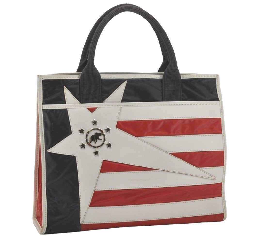 Authentic HUNTING WORLD Stars And Stripes Tote Bag PVC Leather Navy 8513I