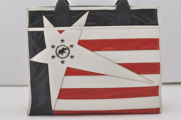 Authentic HUNTING WORLD Stars And Stripes Tote Bag PVC Leather Navy 8513I