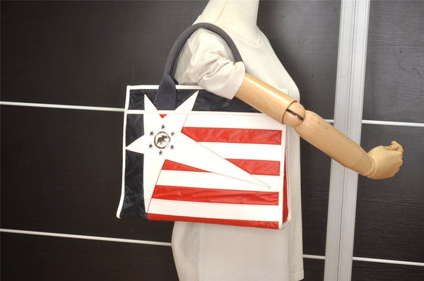 Authentic HUNTING WORLD Stars And Stripes Tote Bag PVC Leather Navy 8513I