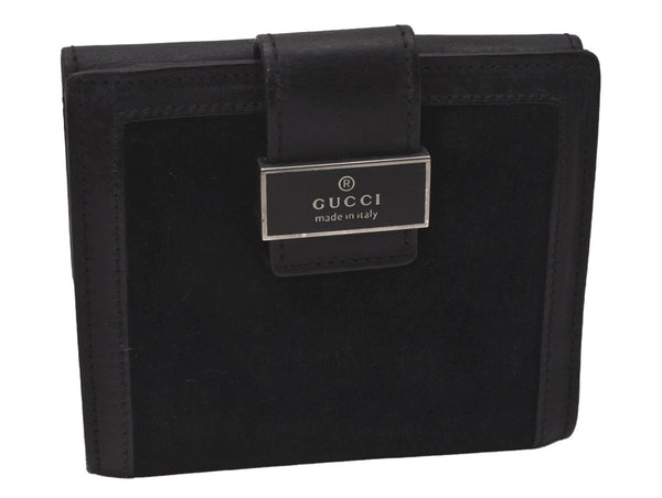 Authentic GUCCI Vintage Bifold Wallet Purse Suede Leather Black 8516I