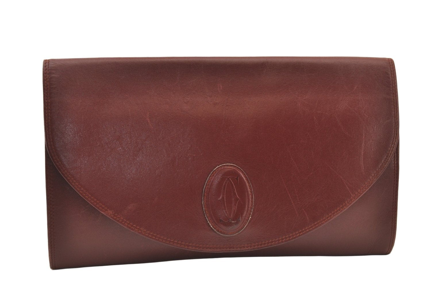 Authentic Cartier Must de Cartier Clutch Hand Bag Leather Bordeaux Red 8517M