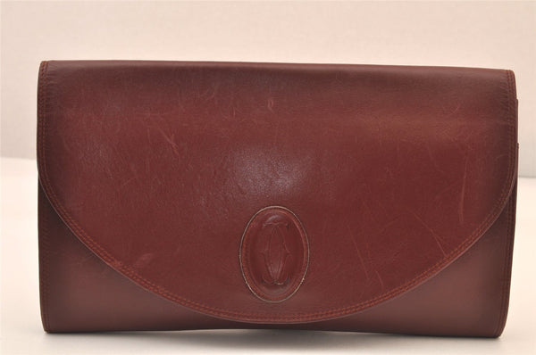 Authentic Cartier Must de Cartier Clutch Hand Bag Leather Bordeaux Red 8517M