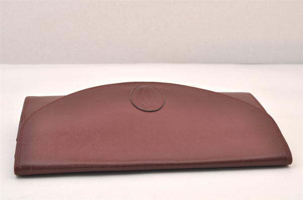 Authentic Cartier Must de Cartier Clutch Hand Bag Leather Bordeaux Red 8517M