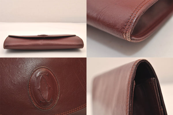 Authentic Cartier Must de Cartier Clutch Hand Bag Leather Bordeaux Red 8517M