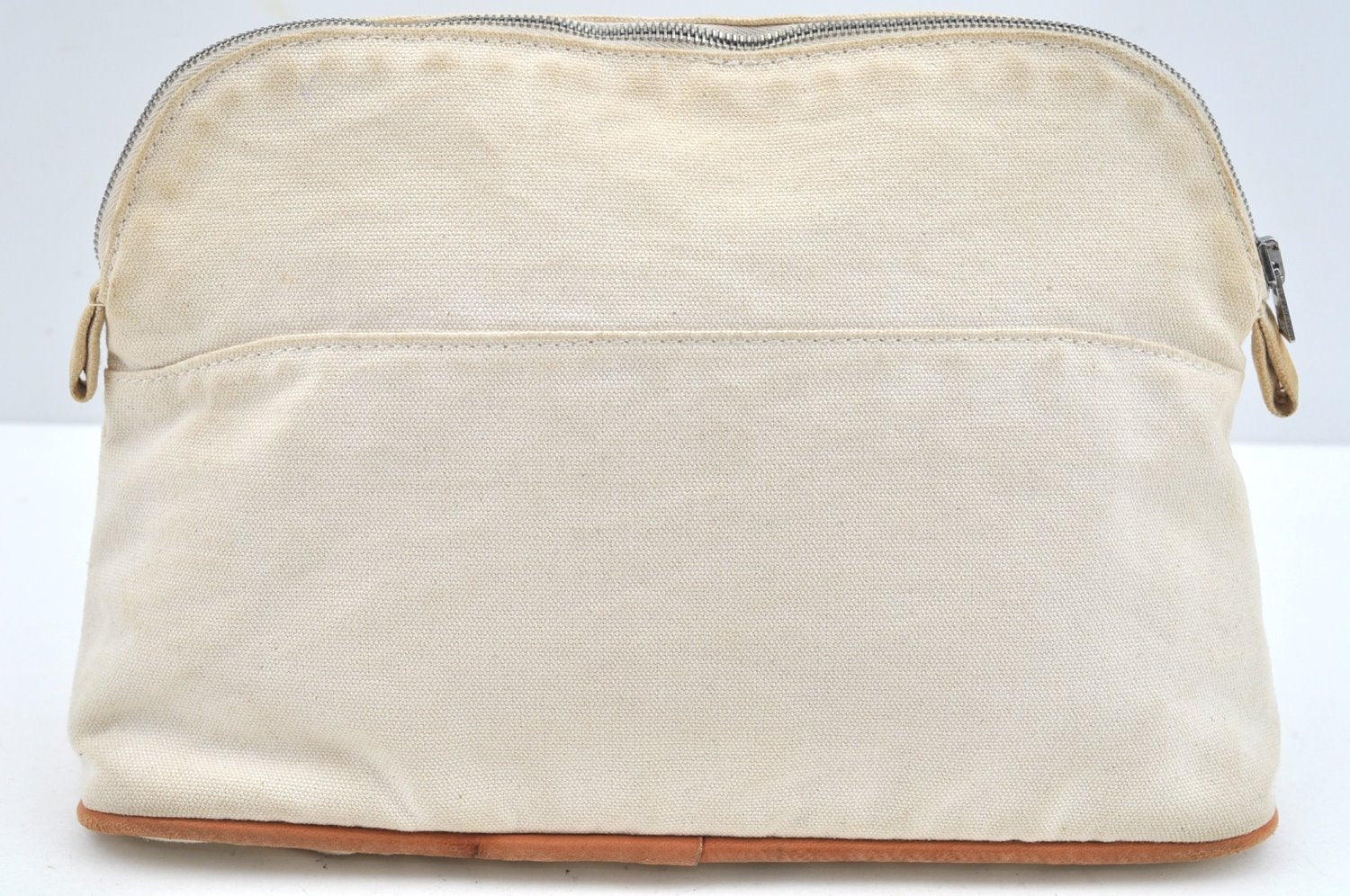 Authentic HERMES Bolide 25 Pouch Cosmetic Canvas Cotton Leather White 8518G