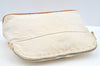 Authentic HERMES Bolide 25 Pouch Cosmetic Canvas Cotton Leather White 8518G