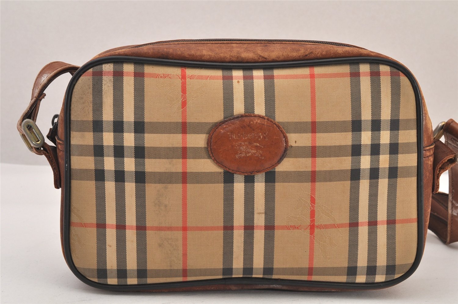 Authentic Burberrys Nova Check Shoulder Cross Bag Canvas Leather Beige 8518M