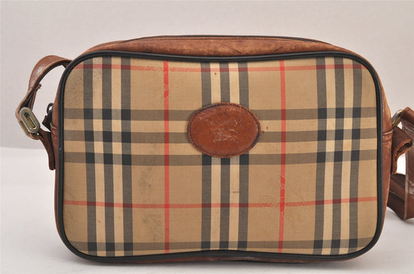 Authentic Burberrys Nova Check Shoulder Cross Bag Canvas Leather Beige 8518M