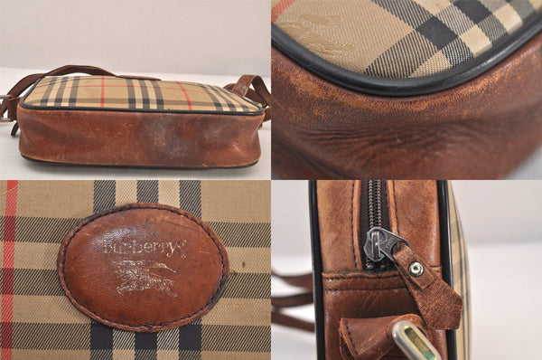 Authentic Burberrys Nova Check Shoulder Cross Bag Canvas Leather Beige 8518M
