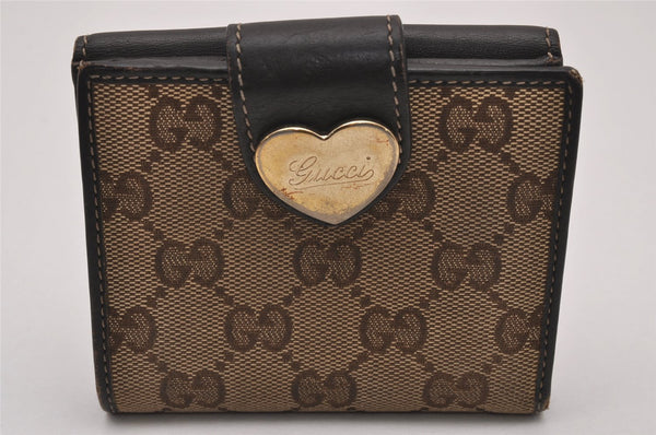 Authentic GUCCI Heart Bifold Wallet Purse GG Canvas Leather 203548 Brown 8519I