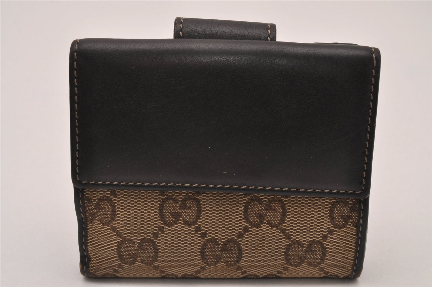 Authentic GUCCI Heart Bifold Wallet Purse GG Canvas Leather 203548 Brown 8519I