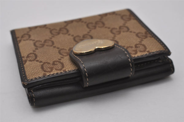 Authentic GUCCI Heart Bifold Wallet Purse GG Canvas Leather 203548 Brown 8519I