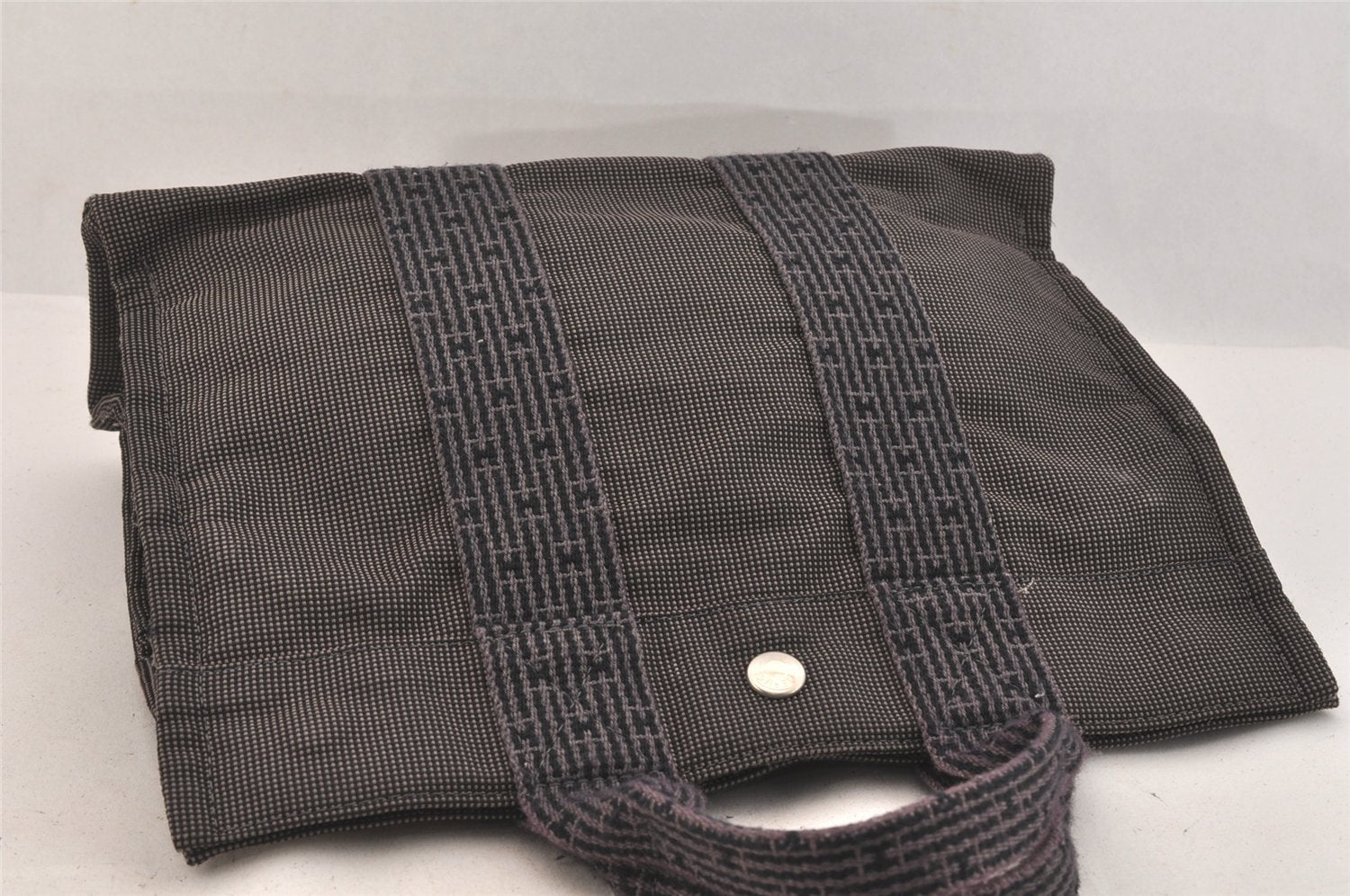 Authentic HERMES Vintage Her Line PM Hand Tote Bag Nylon Gray 8519M