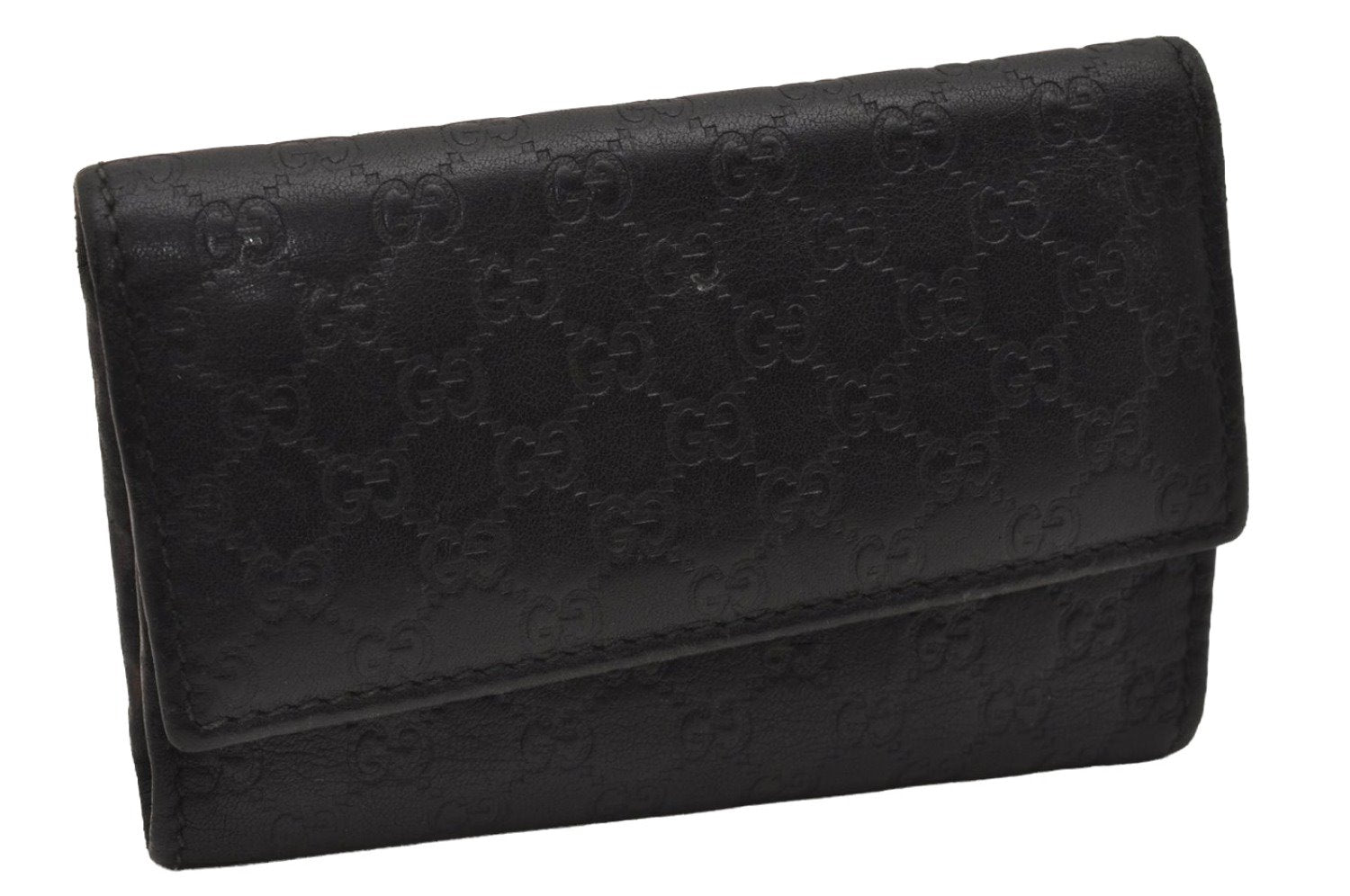 Authentic GUCCI Micro Guccissima GG Leather 6 Hooks Key Case 278633 Black 8522I