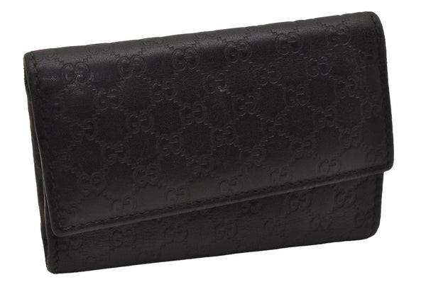 Authentic GUCCI Micro Guccissima GG Leather 6 Hooks Key Case 278633 Black 8522I