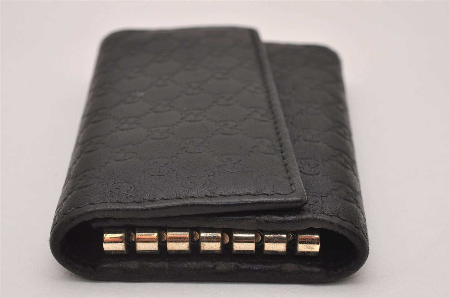 Authentic GUCCI Micro Guccissima GG Leather 6 Hooks Key Case 278633 Black 8522I