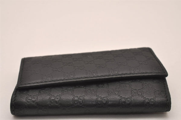 Authentic GUCCI Micro Guccissima GG Leather 6 Hooks Key Case 278633 Black 8522I