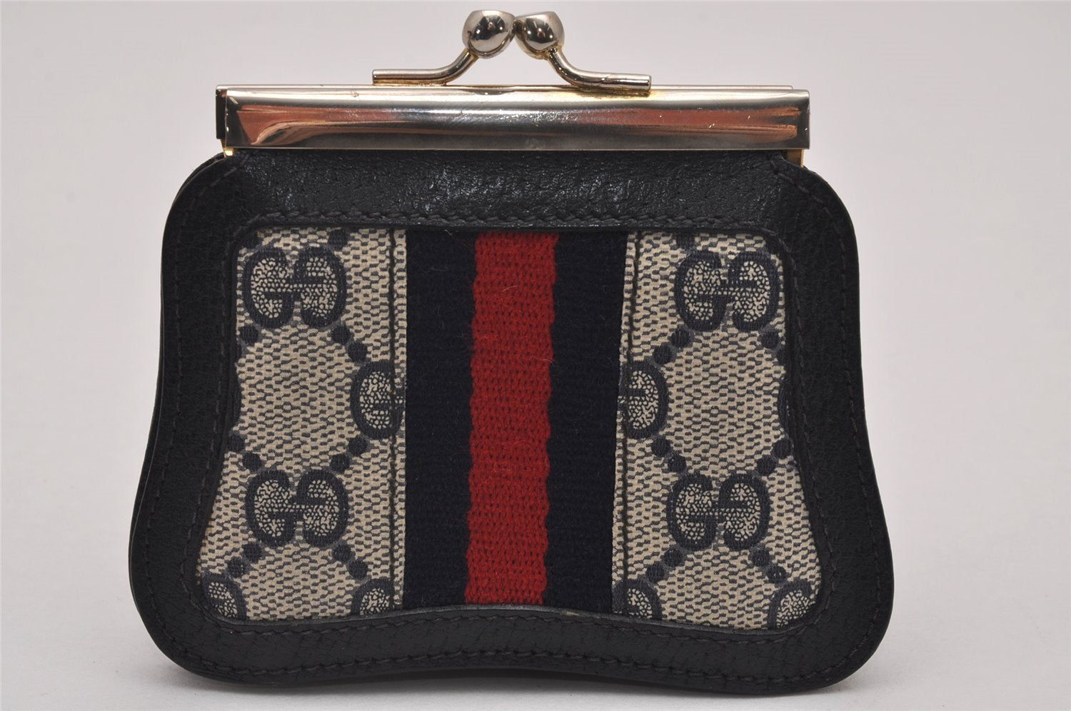 Authentic GUCCI Sherry Line Coin Purse Case GG PVC Leather Navy Blue 8523I