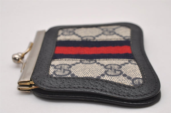 Authentic GUCCI Sherry Line Coin Purse Case GG PVC Leather Navy Blue 8523I