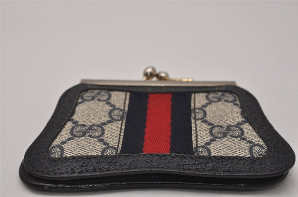 Authentic GUCCI Sherry Line Coin Purse Case GG PVC Leather Navy Blue 8523I