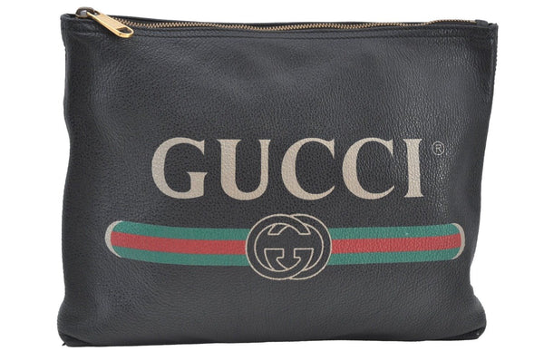 Authentic GUCCI Portfolio Clutch Hand Bag Purse Leather 500981 Black 8524H