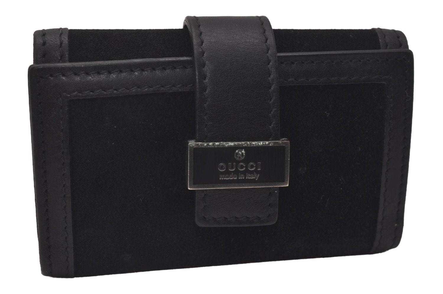 Authentic GUCCI Vintage 6 Hooks Key Case Purse Suede Leather Black 8524I