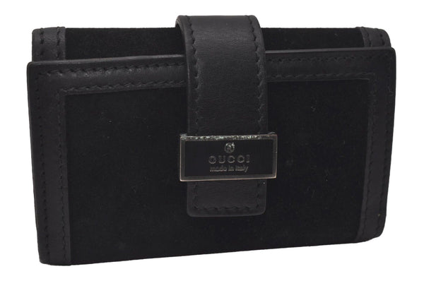 Authentic GUCCI Vintage 6 Hooks Key Case Purse Suede Leather Black 8524I