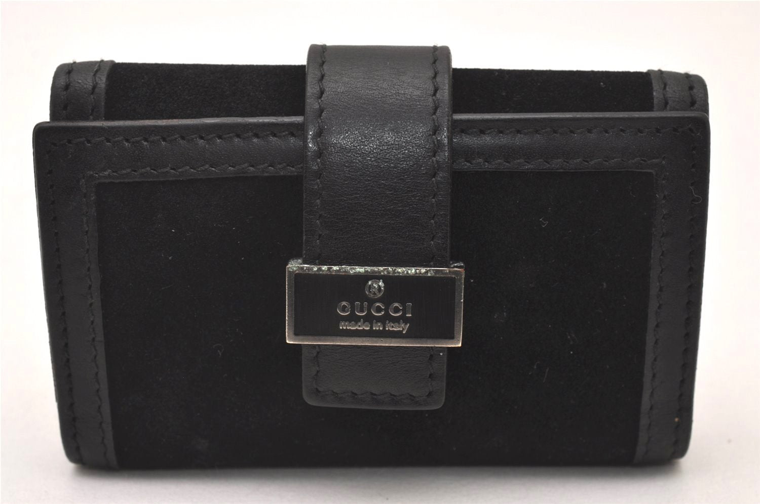 Authentic GUCCI Vintage 6 Hooks Key Case Purse Suede Leather Black 8524I
