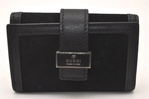 Authentic GUCCI Vintage 6 Hooks Key Case Purse Suede Leather Black 8524I